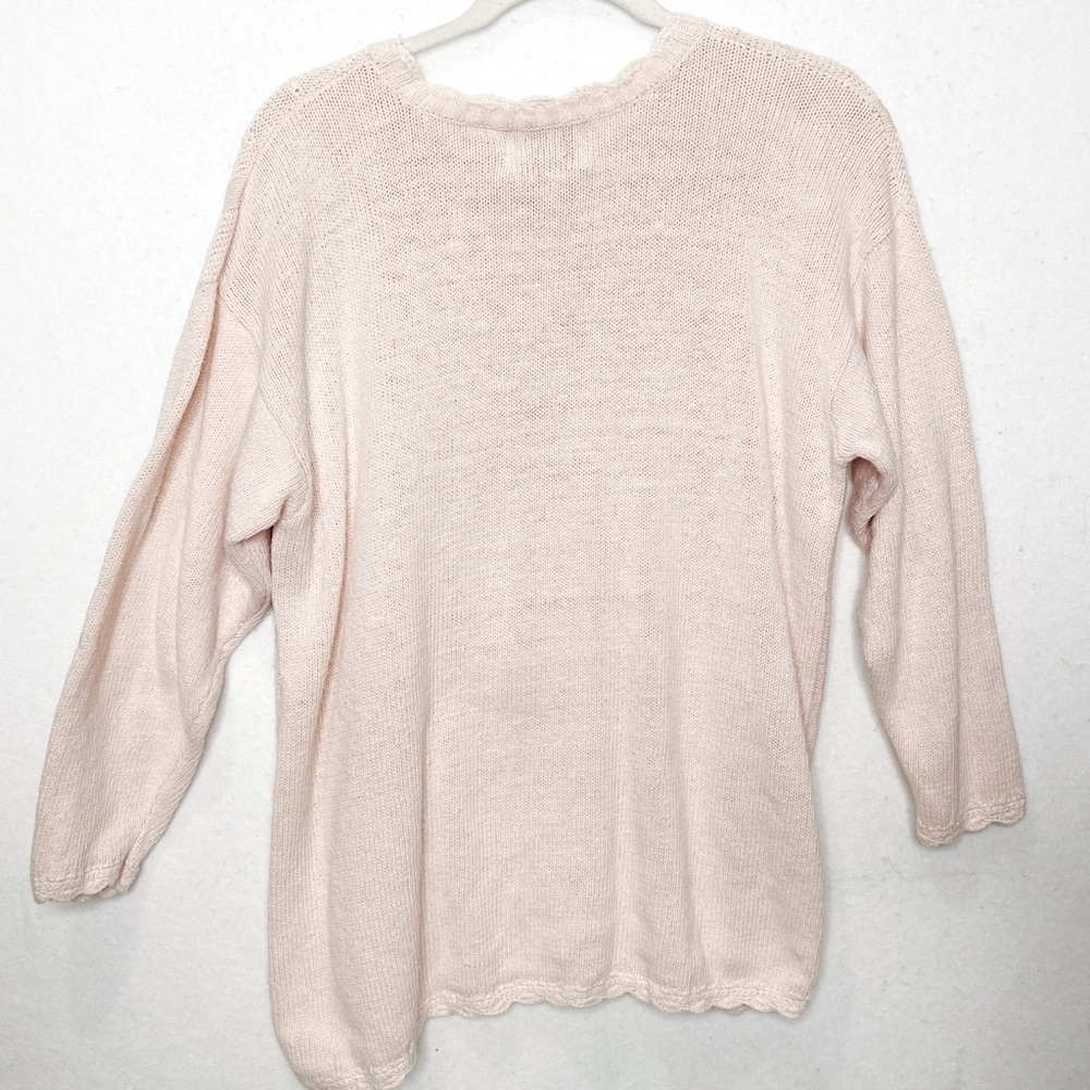 Vintage 90s Casual Corner Hand Knit Heavy Sweater Ribbon Pearls Pink Coquette - Picture 3 of 11